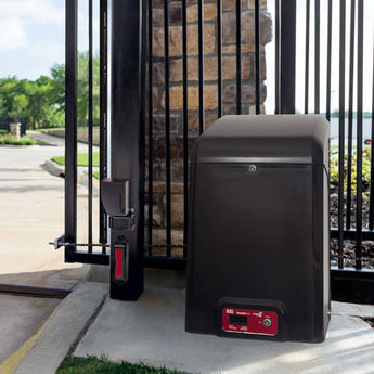 Black heavy duty gate operator outdoor with black gate