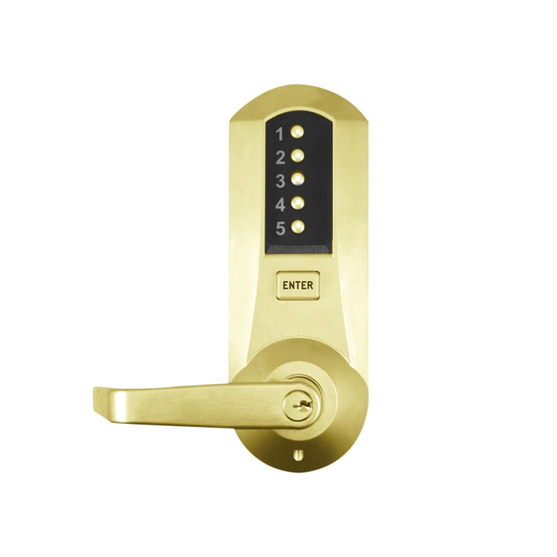 Kaba 5041XSWL-03-41 Bright Brass Cylindrical Combination Lever Lock with Passage