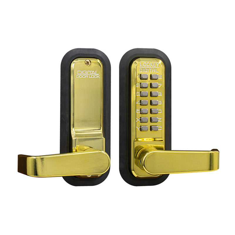 LockeyUSA 2835BB Bright Brass Mechanical Keyless Lever Lock with Passage