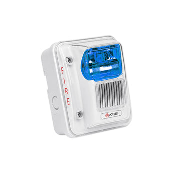 Potter CHS-24BW-WP White Wall Mount Horn and Strobe with Blue Lens