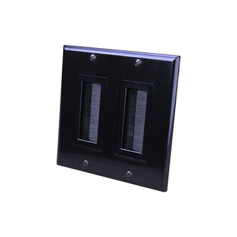 Vanco 120828X Black Dual-Gang Decor Style Brush Bulk Cable Wall Plates
