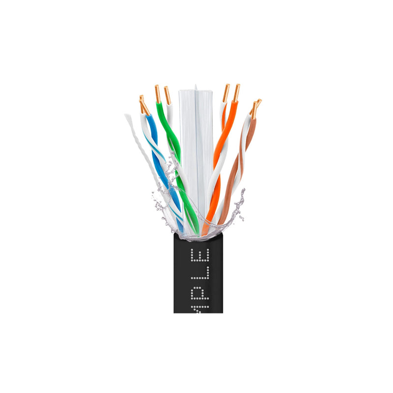Wavenet 6EOSPGBK2 Black 1000-Foot 23 AWG 4P Solid Bare Copper Unshielded LDPE Direct Burial Gel Filled 600MHz CAT6E Cable